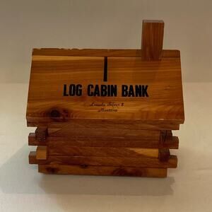 Vintage Coin Bank Log Cabin Cedar Lincoln Silver $ Dollar Montana